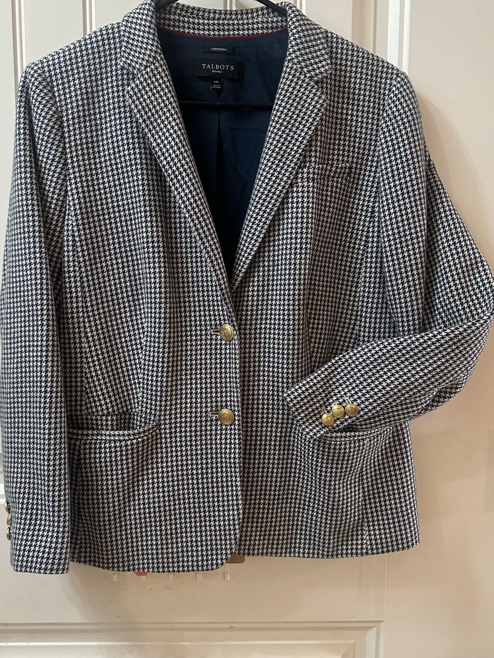 Talbots Black and White aberdeen Blazer with Gold Buttons 14 P